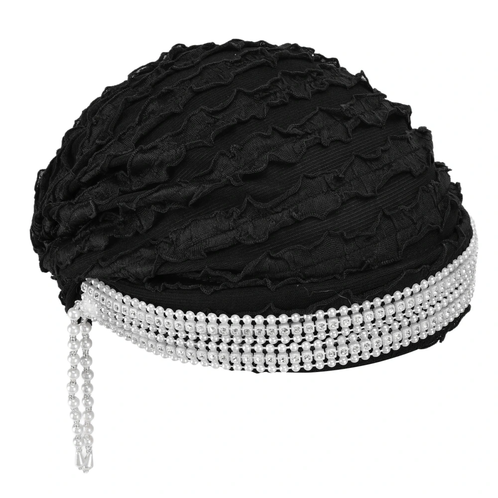 Head Wrap Fashionable Breathable Pearl Embellished Tassel Headband for Women Daily Decorations Muslim ProductsBlack