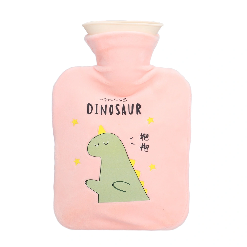 500ml Hot Water Bottle Dinosaur Cartoon Thickened Leak Proof Warm Hot Water Bag for The Treatment of Muscle SorenessPink