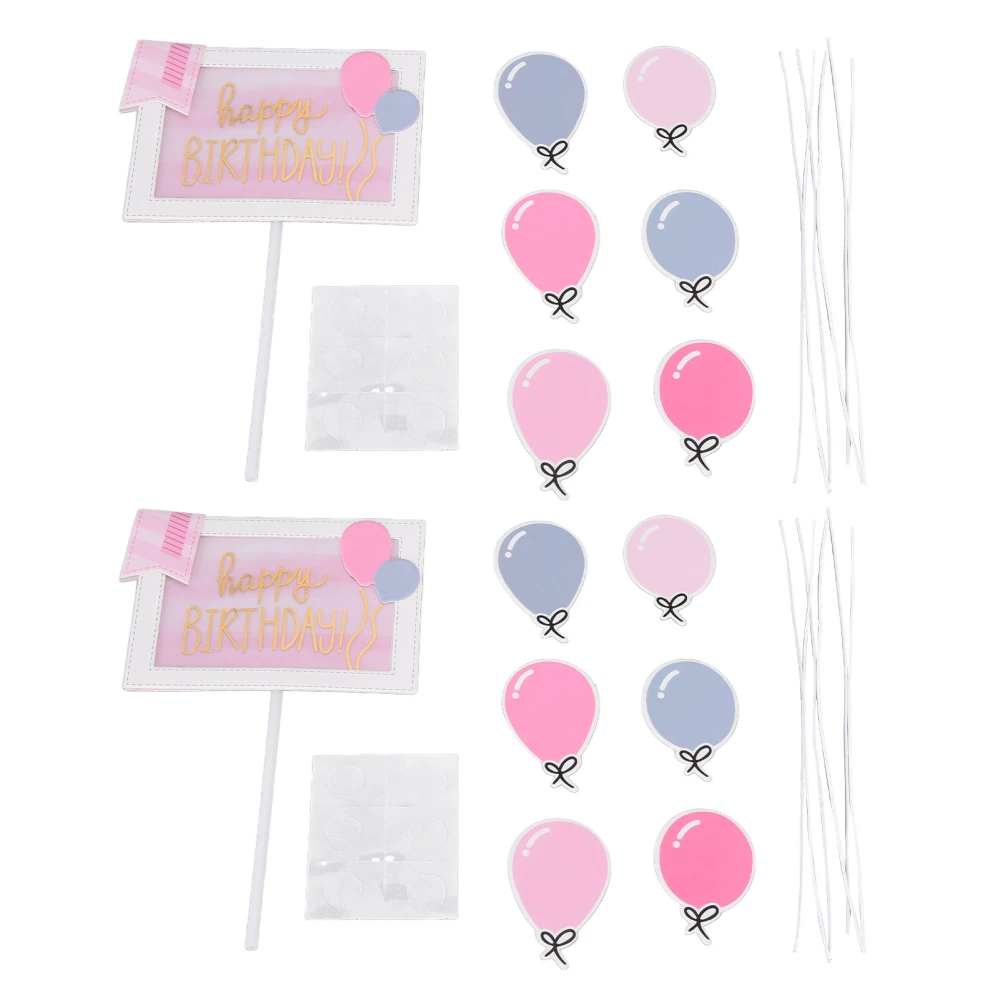 2 Pcs Birthday Cake Insert Girl Birthday Party Cake Letter Card Paper Insert DecorationPink