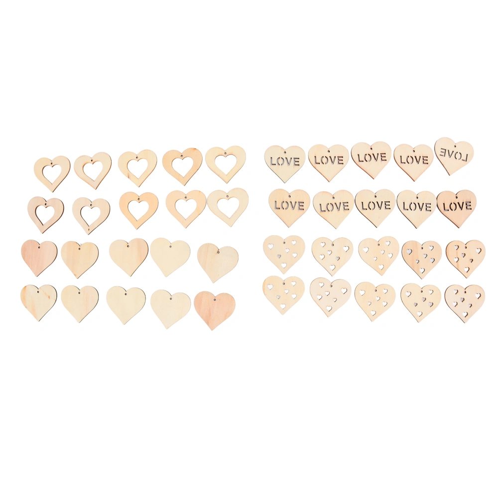 40pcs Unfinished Wood Mixed Heart Shape DIY Natural Rustic Wood Pieces for Handicraft Bookmarks Gift Labels Decoration