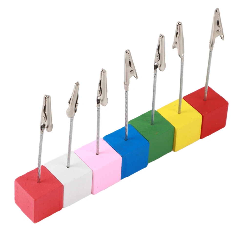 7pcs Card Stands Simple Portable Table Number Holders with Colorful Wooden Base for Photos Cards Notes Decoration