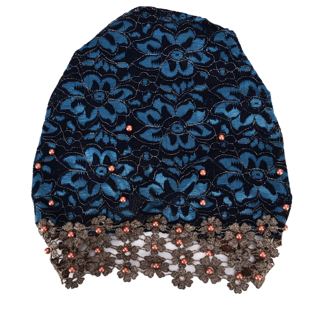 Turban Fashion Unique Bright Comfortable Beaded Hats Muslim Women's Hats Gift DecorationPeacock Blue