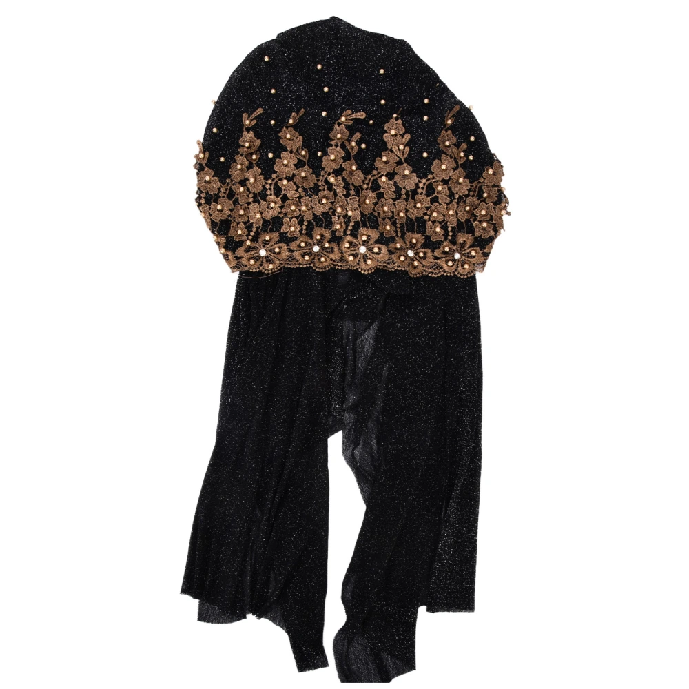 Turban Fashion Unique Women's Retractable Retro Beaded Bandage Muslim Long Scarf HatBlack