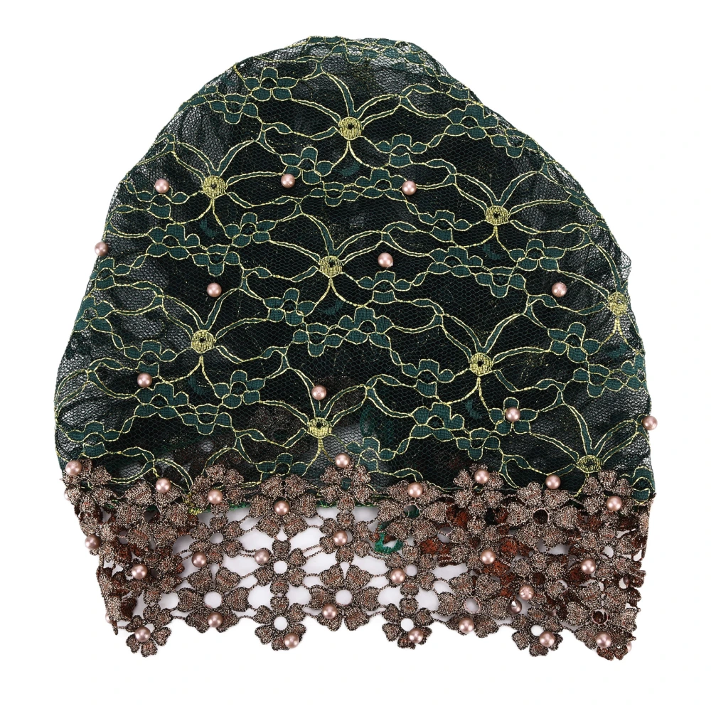 Turban Fashion Unique Bright Comfortable Beaded Hats Muslim Women's Hats Gift DecorationDark Green