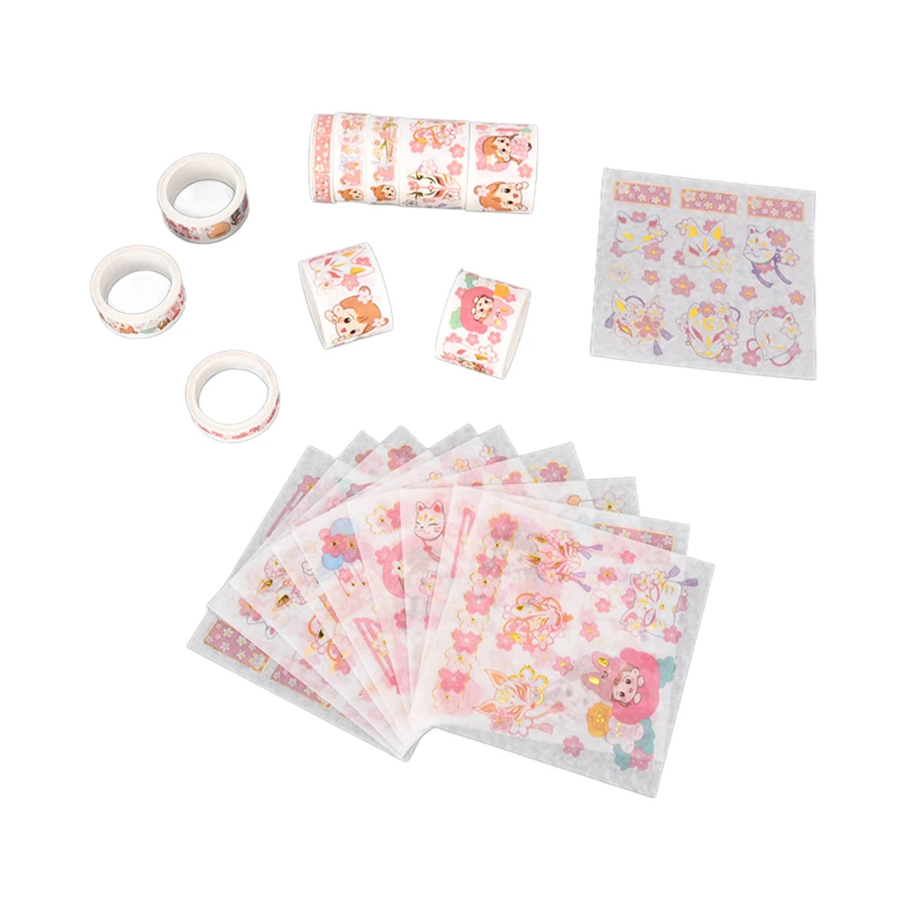 Washi Tape Set Hot Stamping Decorative Adhesive Tape with Cartoon Stickers for DIY Craft Diaries Scrapbooks Decoration95169