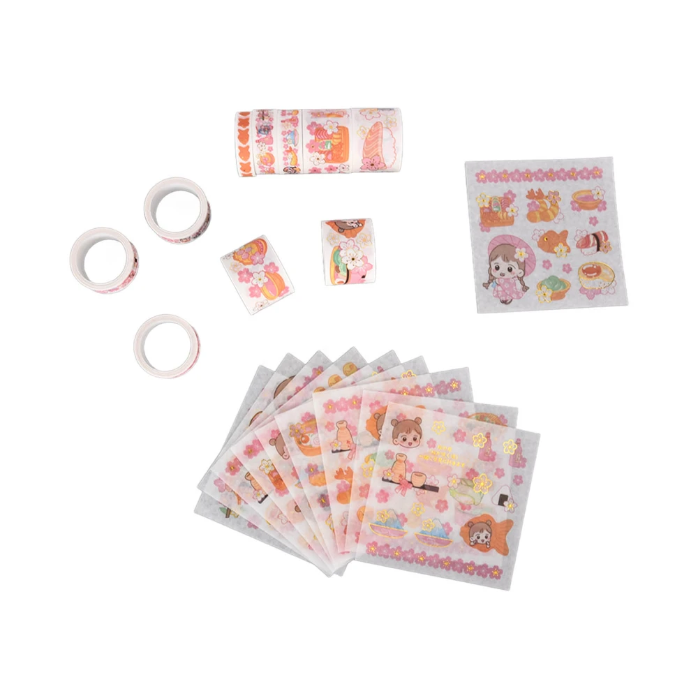 Washi Tape Set Hot Stamping Decorative Adhesive Tape with Cartoon Stickers for DIY Craft Diaries Scrapbooks Decoration95167