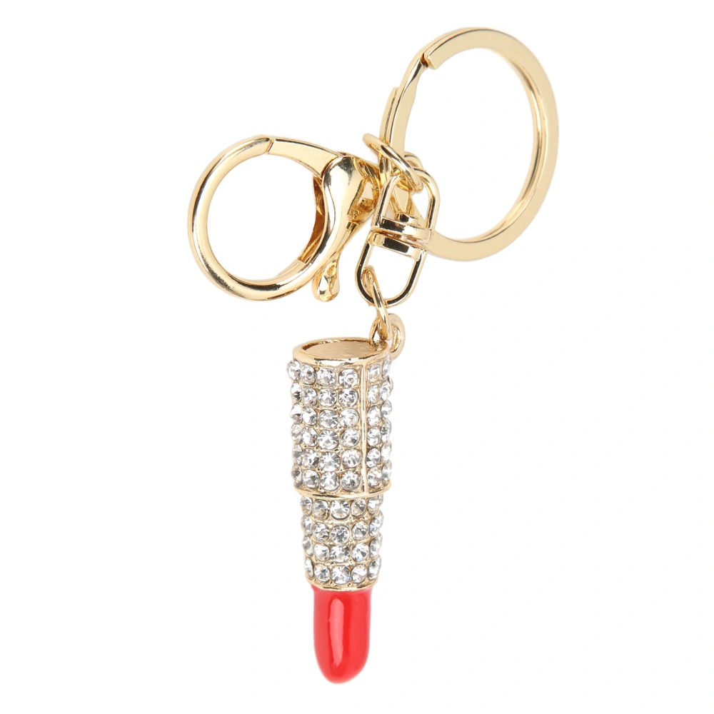 Keychain Pendant Mini Lipstick Shape Elegant Rhinestone Keychain for Car Pendants Bag Decoration GiftRed