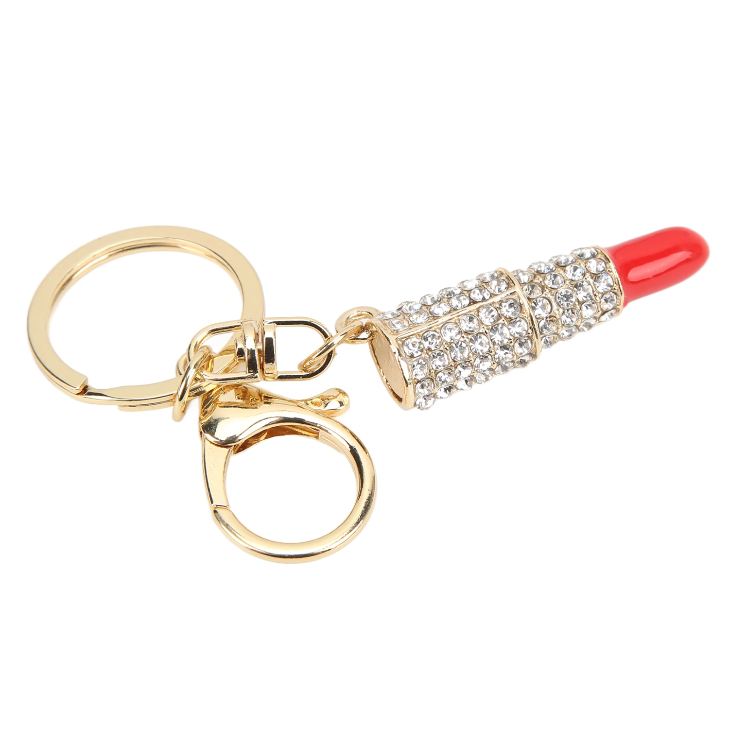 Keychain Pendant Mini Lipstick Shape Elegant Rhinestone Keychain for Car Pendants Bag Decoration GiftRed