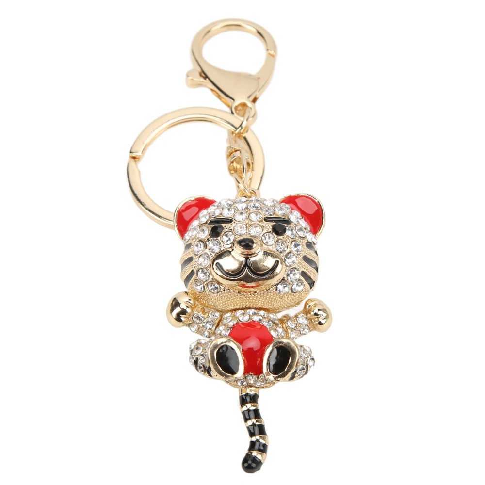 Keychain Pendants Small Cute Tiger Shape Rhinestone Studded Keychain for Car Pendants Bag Decoration GiftRed