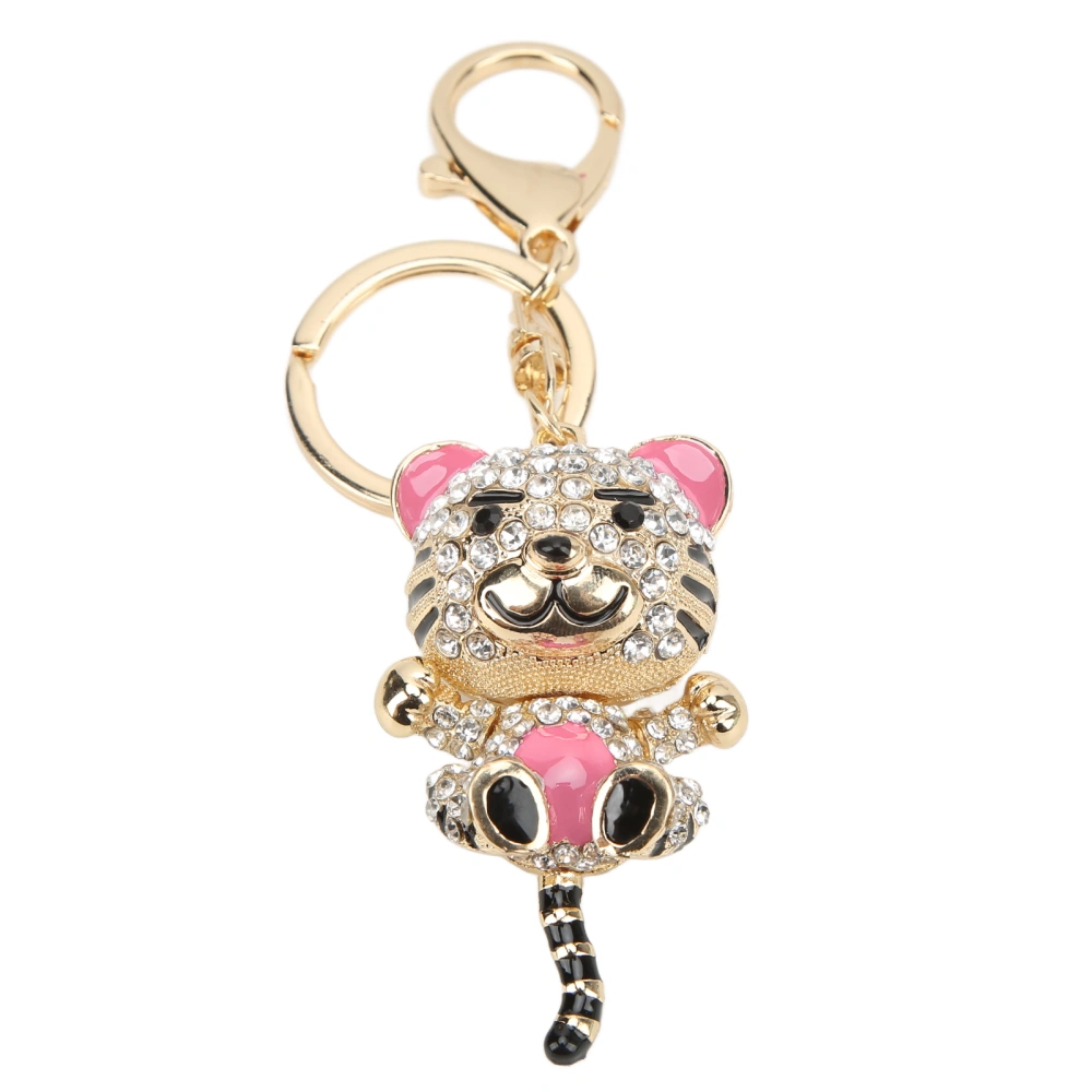 Keychain Pendants Small Cute Tiger Shape Rhinestone Studded Keychain for Car Pendants Bag Decoration GiftPink