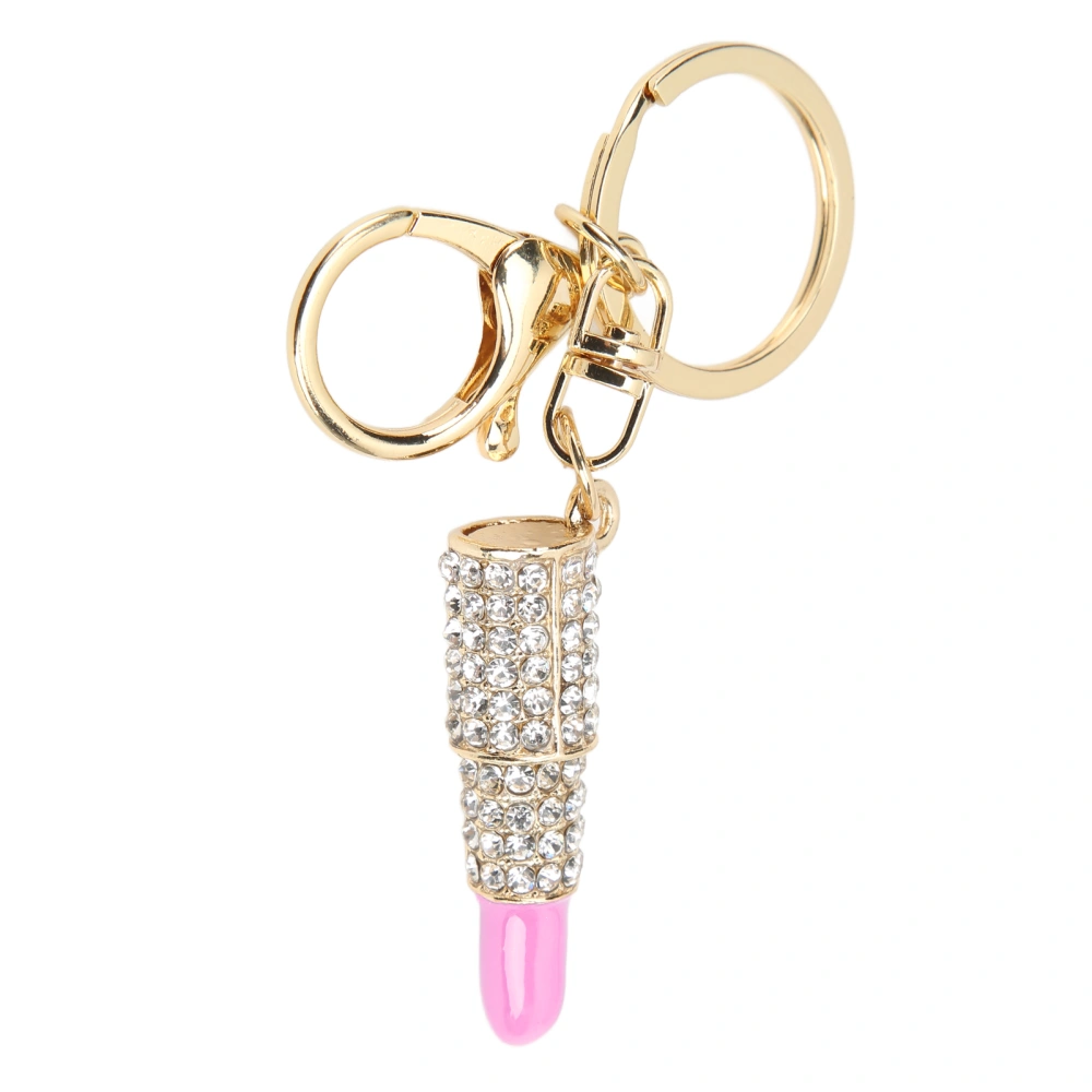 Keychain Pendant Mini Lipstick Shape Elegant Rhinestone Keychain for Car Pendants Bag Decoration GiftLight Pink