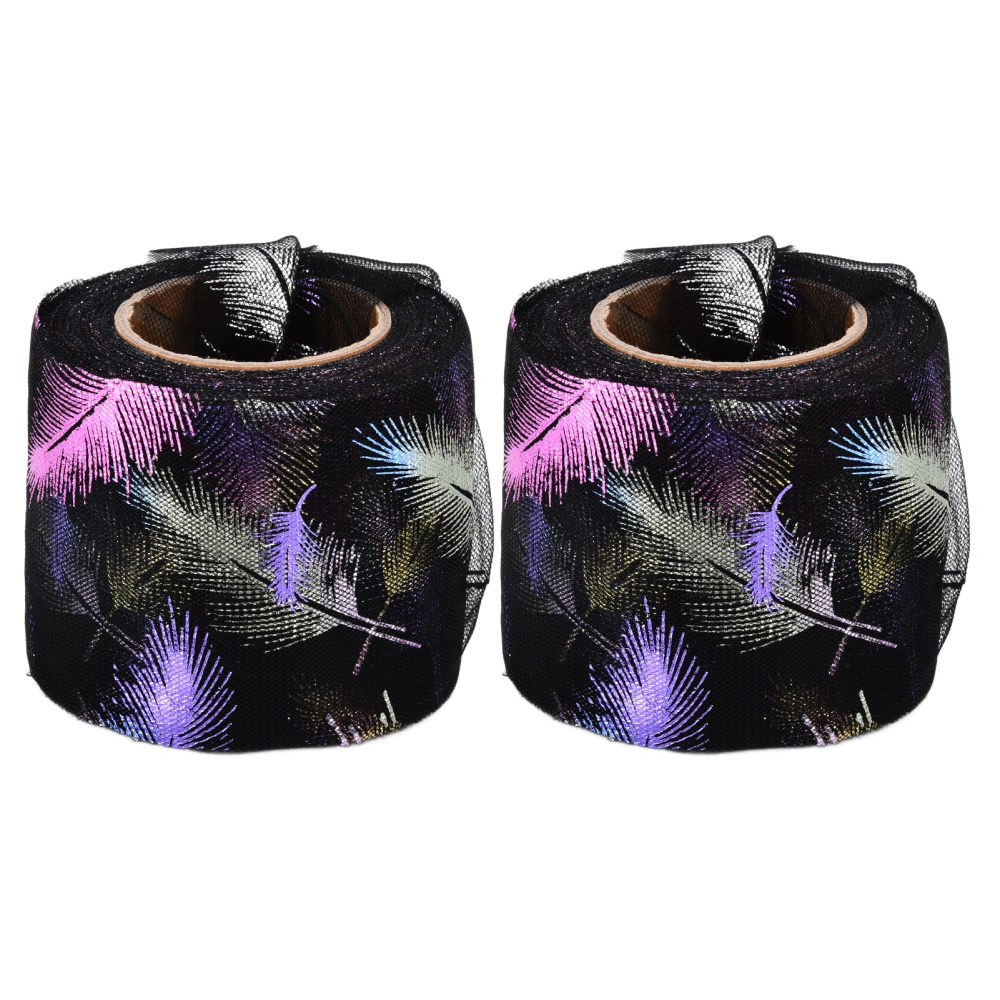 2Pcs Tulle Rolls 25 Yards Gradient Colorful Feather Pattern Bronzing Mesh Decorative CraftsBlack