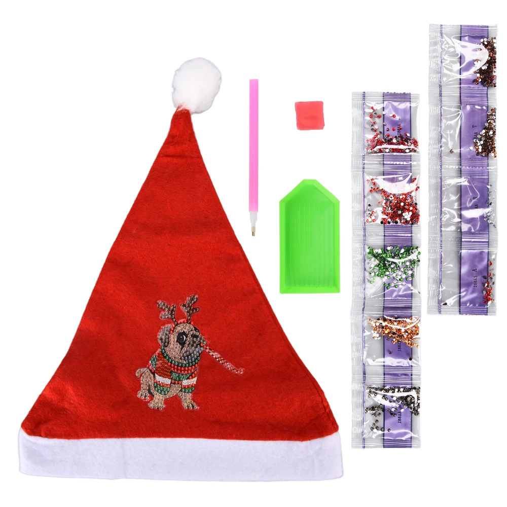 Christmas Hat Rhinestone Painting Cute Dog Pattern Complete Tools Rhinestone Santa Hat for DIY Craft Decoration Gift