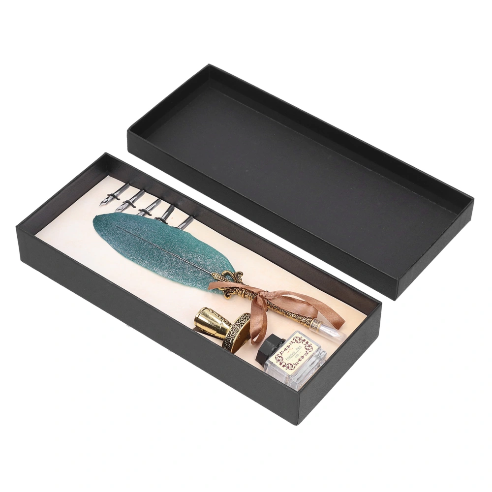 Feather Pen Set Fine Workmanship Scientific Design Stationery Gift Box with Pen Holder for Teacher Classmate Gift