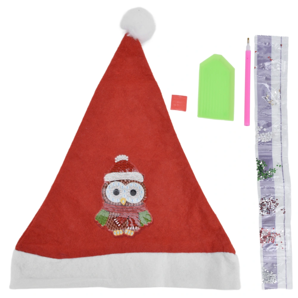 Christmas Hat Rhinestone Painting Cute Owl Pattern Complete Tools Rhinestone Santa Hat for DIY Craft Decoration Gift