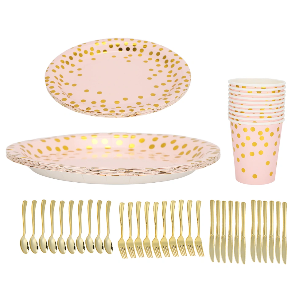 70Pcs Party Paper Plates Food Grade Materials Easily Use Save Time Elegant Golden Disposable Dinnerware Set for PartiesPink Bottom