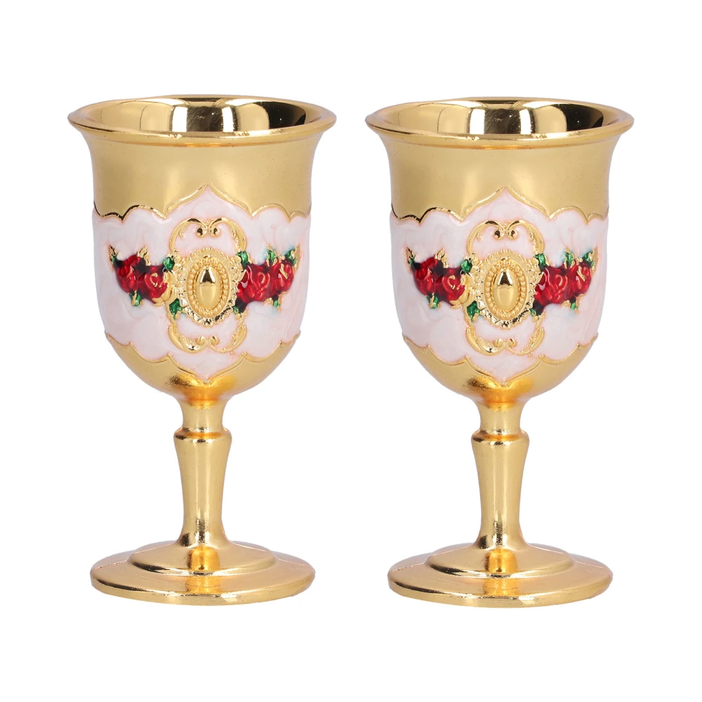 2pcs Metal Goblets Exquisite Painted Flower Pattern Vintage Court Style Wine Glass for Bar Drinkware GiftGold, White