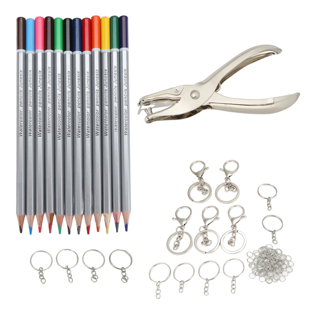 Keychain Craft Set Complete DIY Keychain Tools with Colored Pencils Hole Punch for DIY Craft Toys Gifts