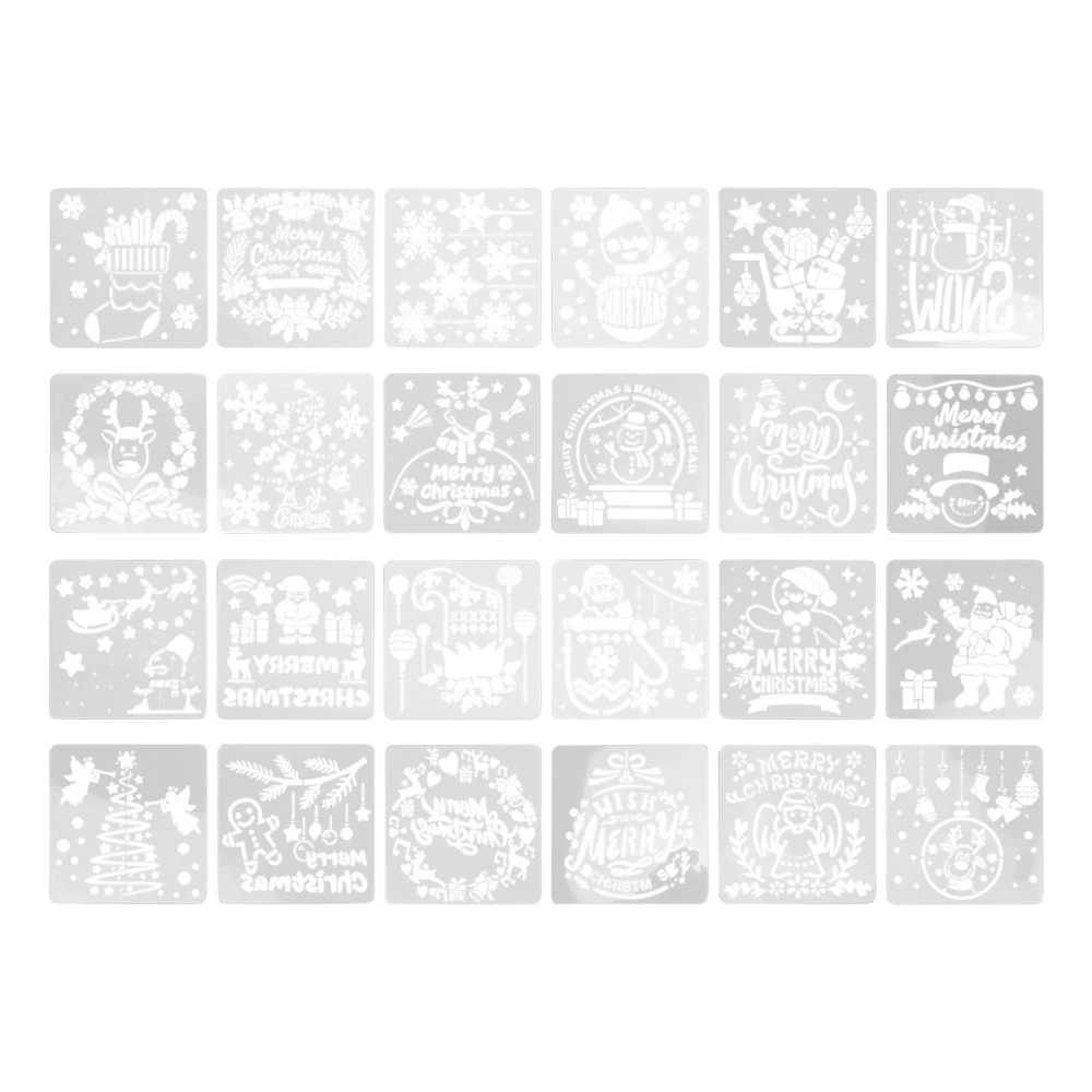 24pcs Wall Stencil Reusable PET Washable Christmas Theme Template for Handicrafts DIY Projects