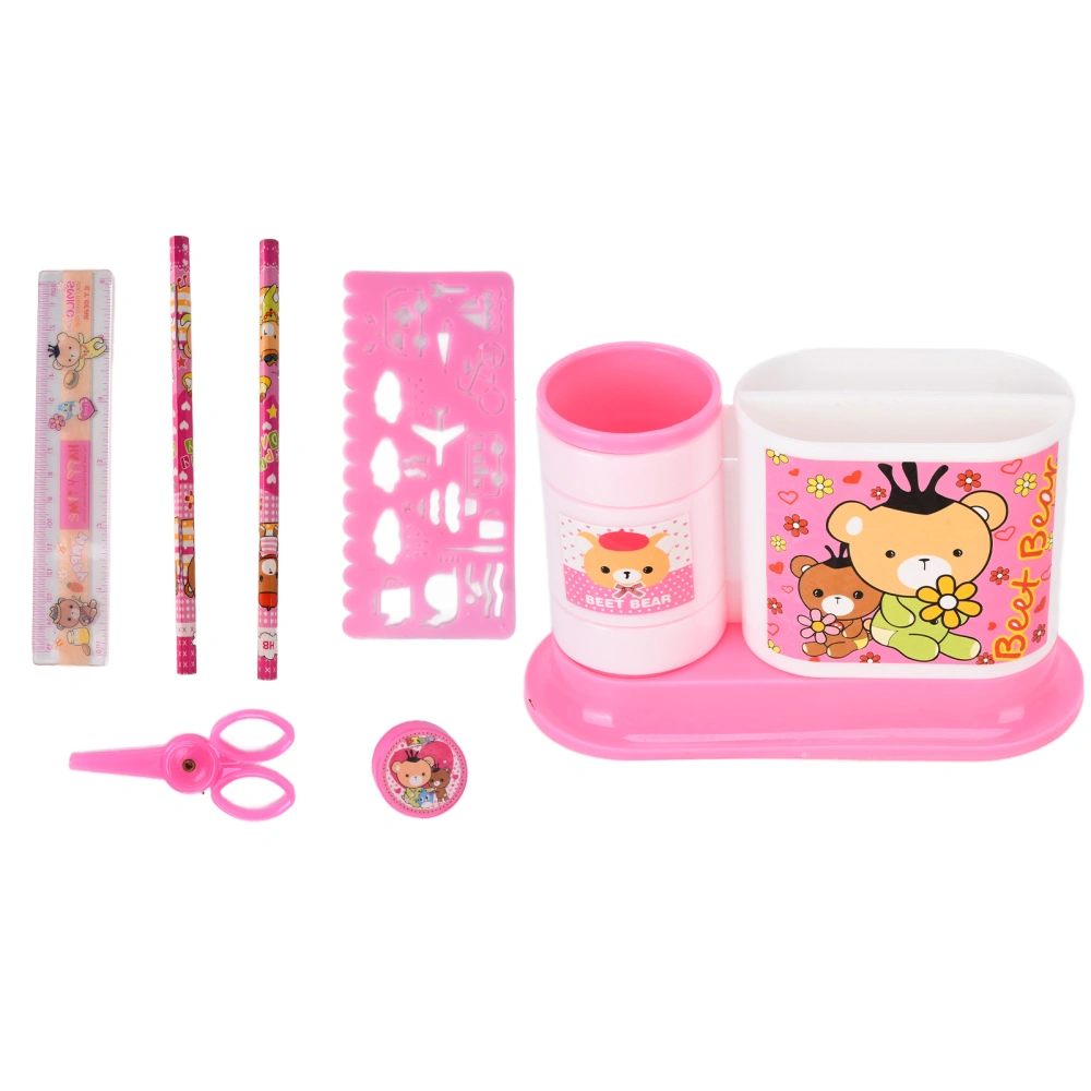 Pen Holder Rotating 2 Grid Plastic Pencil Boxes with Pencil Sharpener Scissors for Students Pencils Pen Storage GiftPink