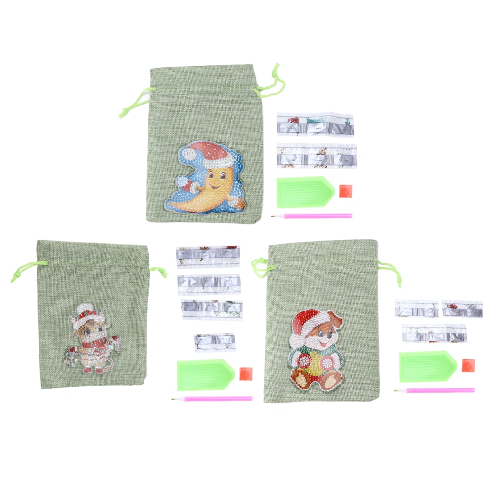 3Pcs Christmas Linen Bags Sealing Design Cute Patterns Light Weight Burlap Goody Gift Bags for Holiday Party Gifts