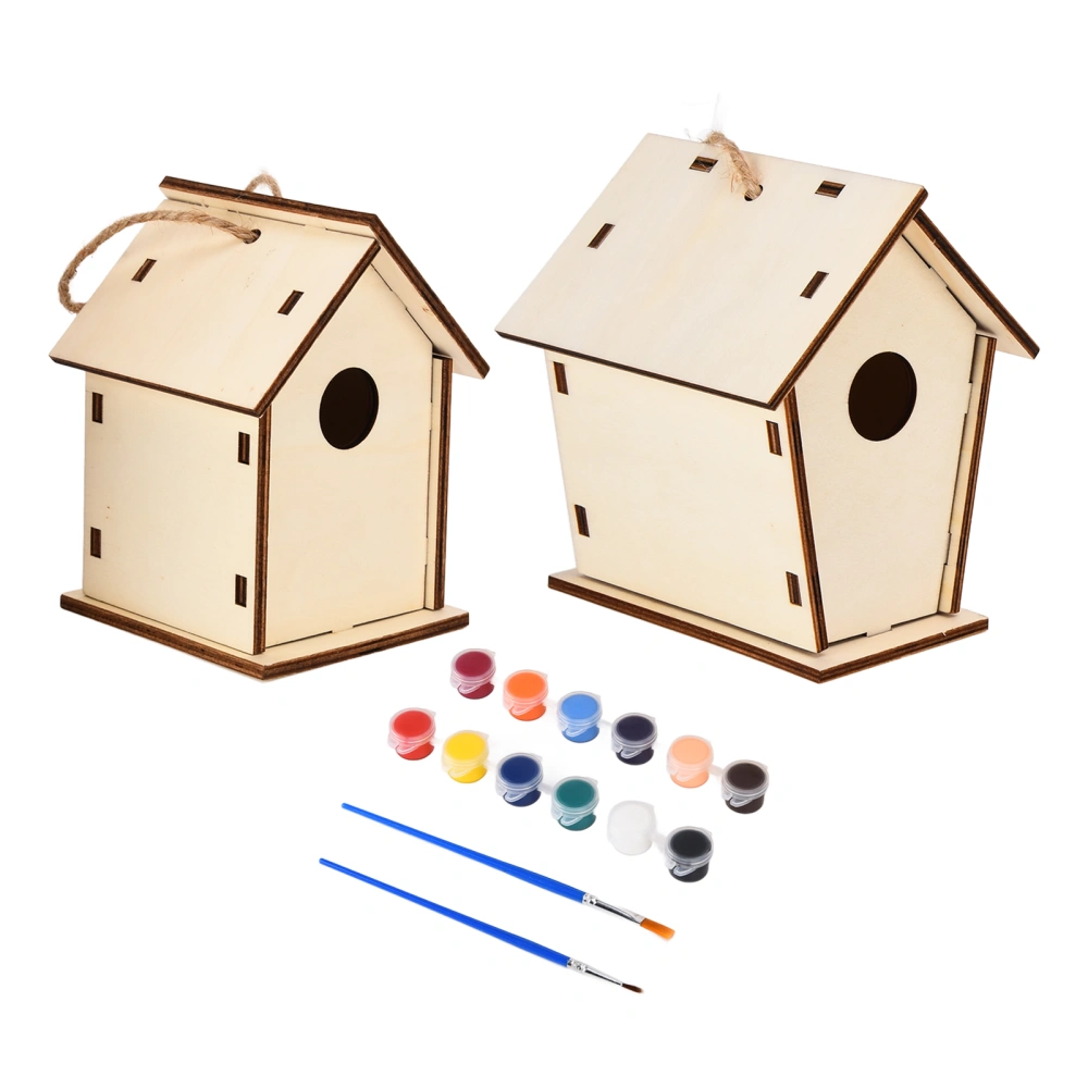 Bird House DIY Creative Painting Coloring Wooden Bird House Children's Crafts Decoration