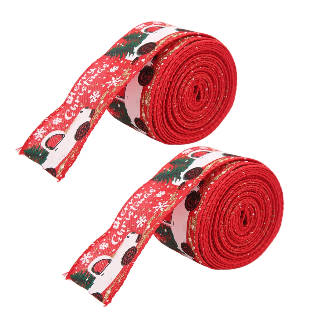 2Pcs Christmas Ribbons Cartoon Retro Truck Pattern 5 Meters Decorative AccessoriesRed