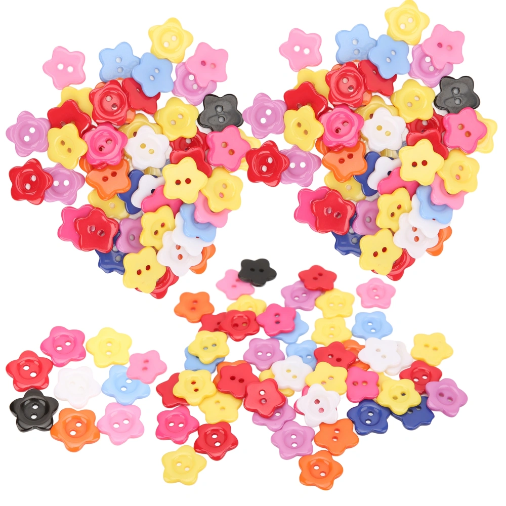 100 Pcs Mixed Color Resin Buckle 12mm Five Petal Flower Waterproof Durable Children Shirt Buckle for Clothing Sewing