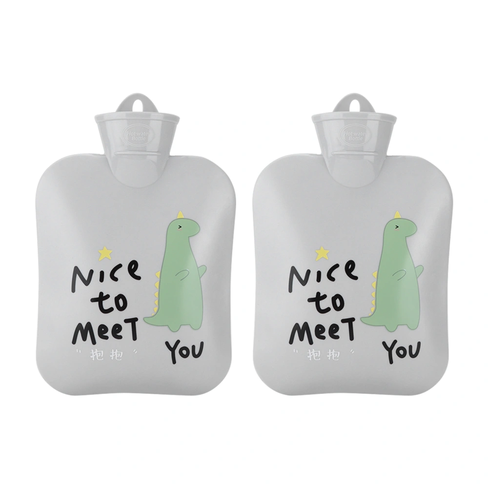 2Pcs Hot Water Bottle Internal Insulation Good Sealing Leakproof Cartoon Portable Water Injection Bag for Hands BellyLittle Gray Dinosaur