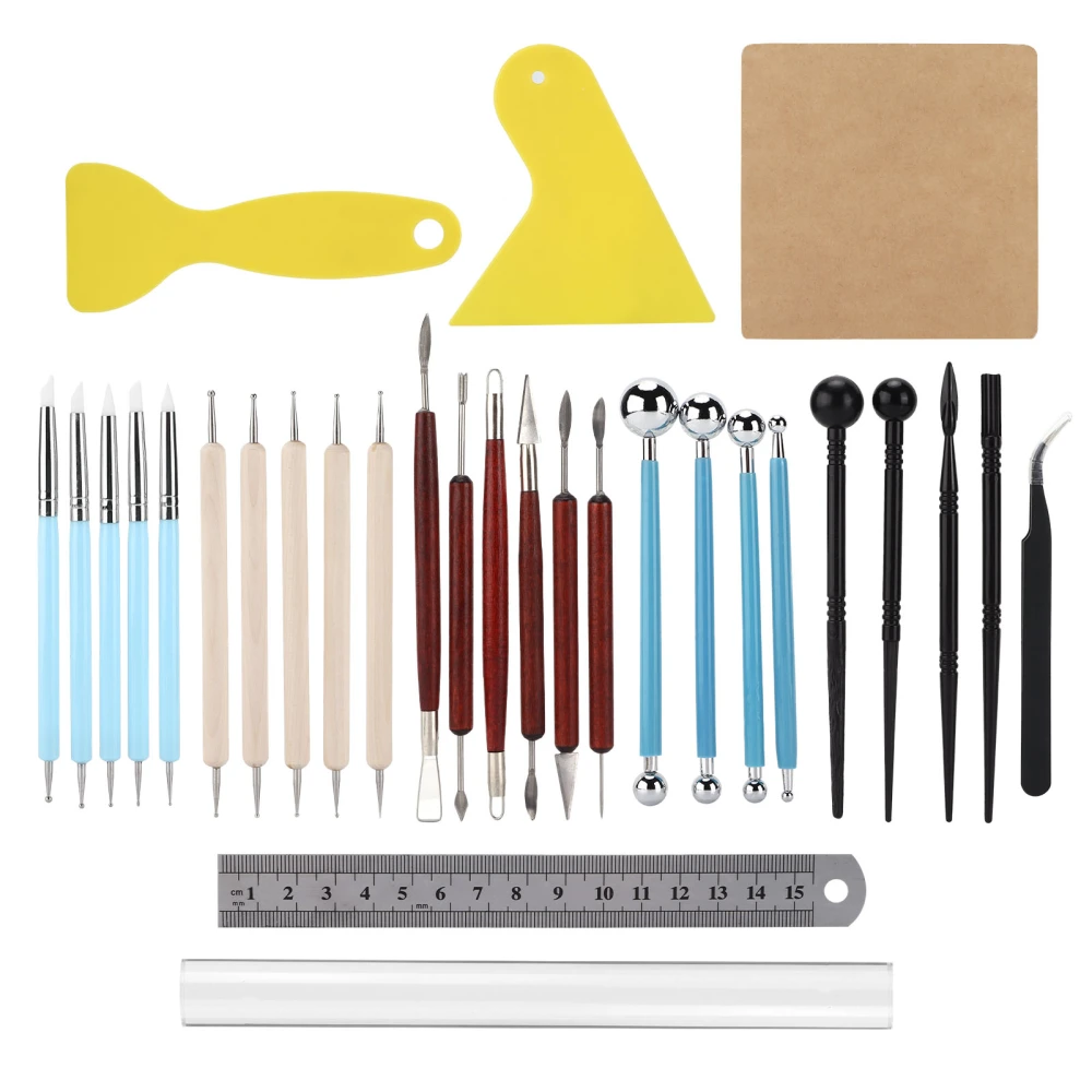 30pcs Clay Tools Stainless Steel Acrylic Log Silicone Plastic Practical Modeling Accessories