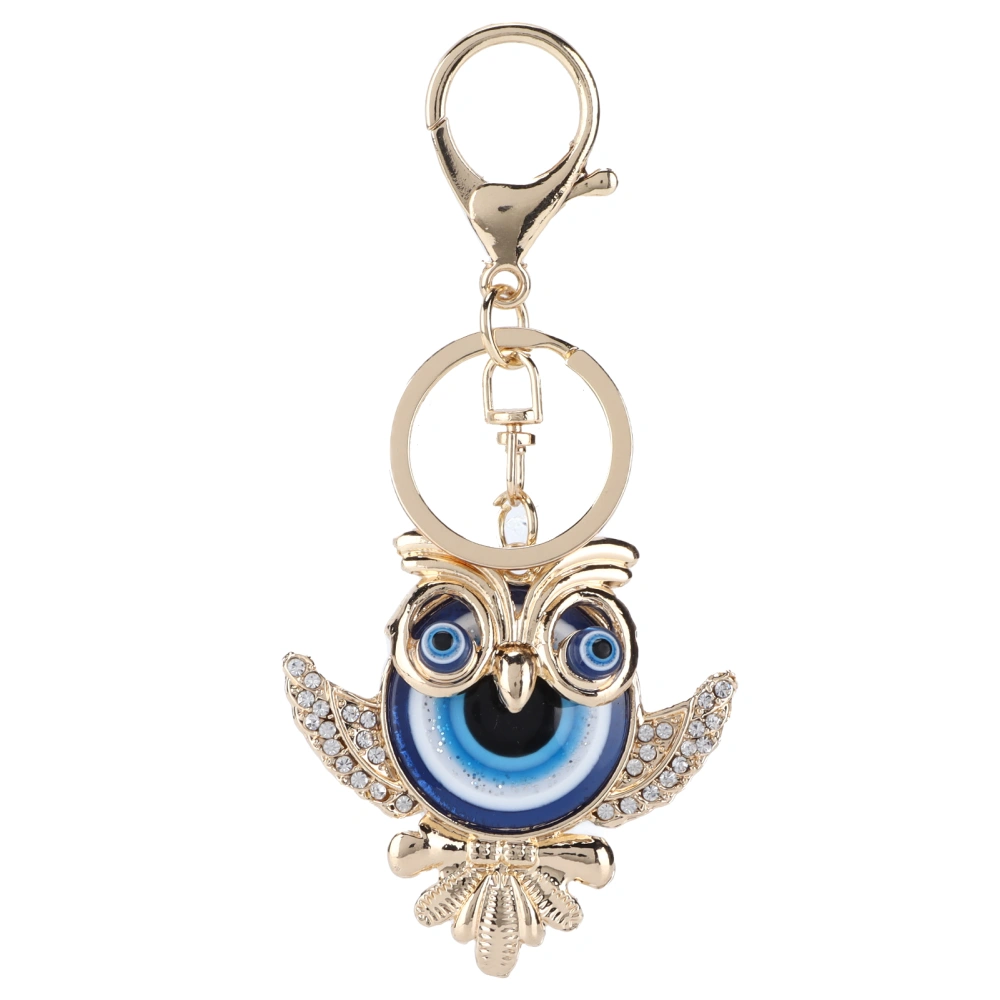 Rhinestone Keychain Fashion Jewelry Bag Purse Accessories with Owl Blue Turkish Evil Eye Pendant