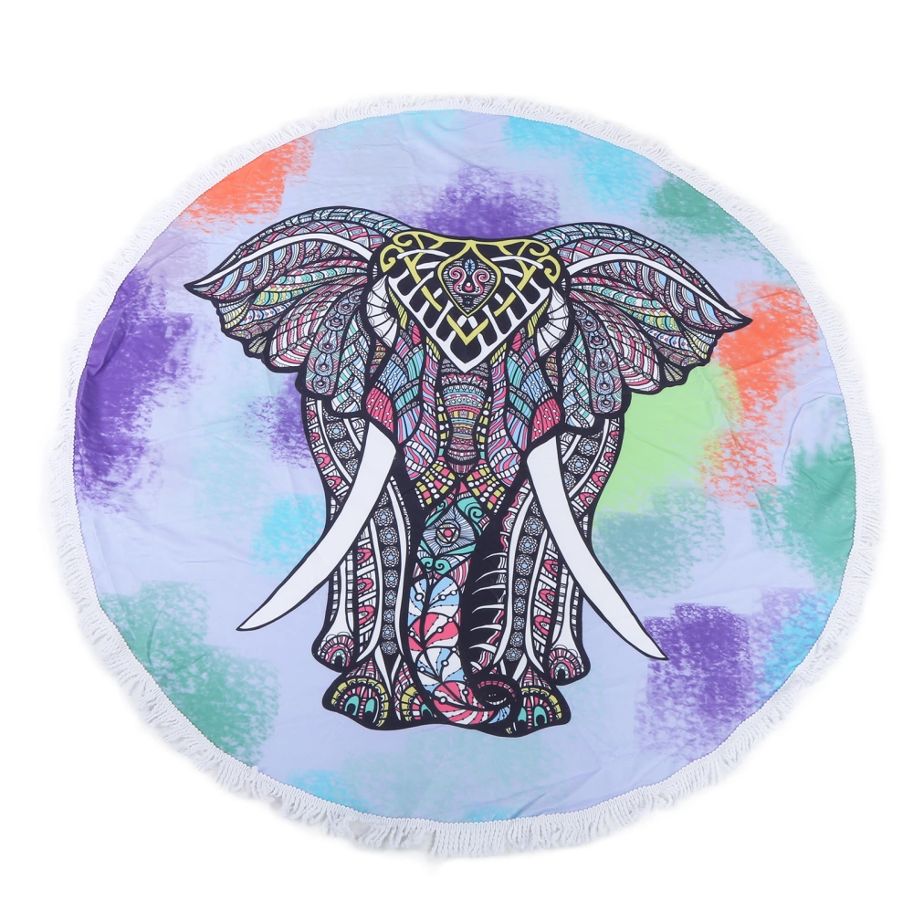 Beach Towel Colorful Large Round Animal Tassels Microfiber Elephant Tablecloth for Picnic Yoga Dormitory AdornmentPattern 2