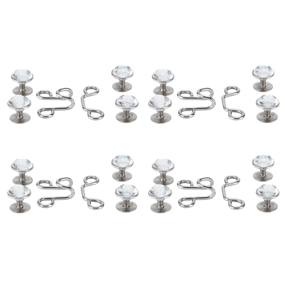 16Pcs Button Pins Reusable Sturdy Durable Detachable Card Slot Design Convenient Jean ButtonSmall White Rhinestone