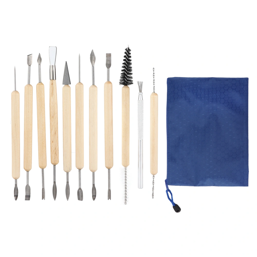 11pcs Soft Clay Carving Knives Multipurpose Stainless Pottery Sculpting Tools with Storage Bag for DIY Craft Projects