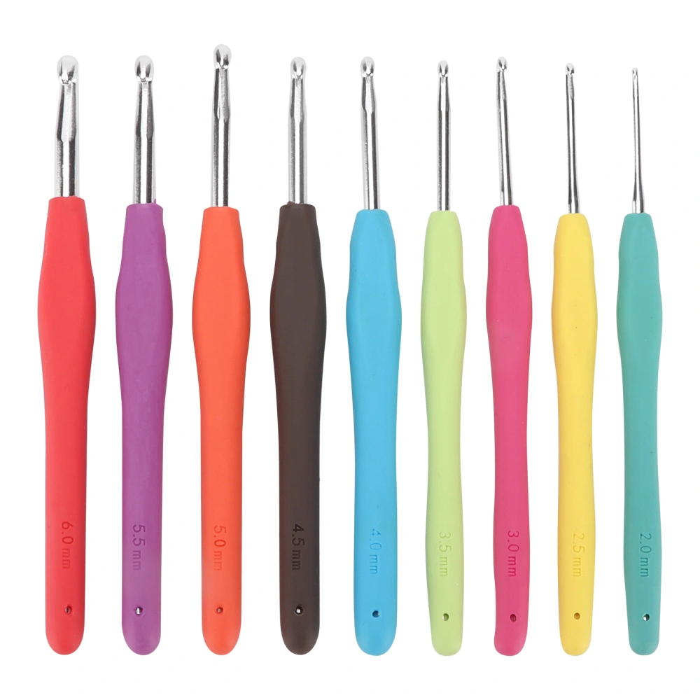 9Pcs Crochet Hooks 2mm‑6mm Ergonomic TPR Soft Handle Aluminum Hooks Needles for Arthritic Hands