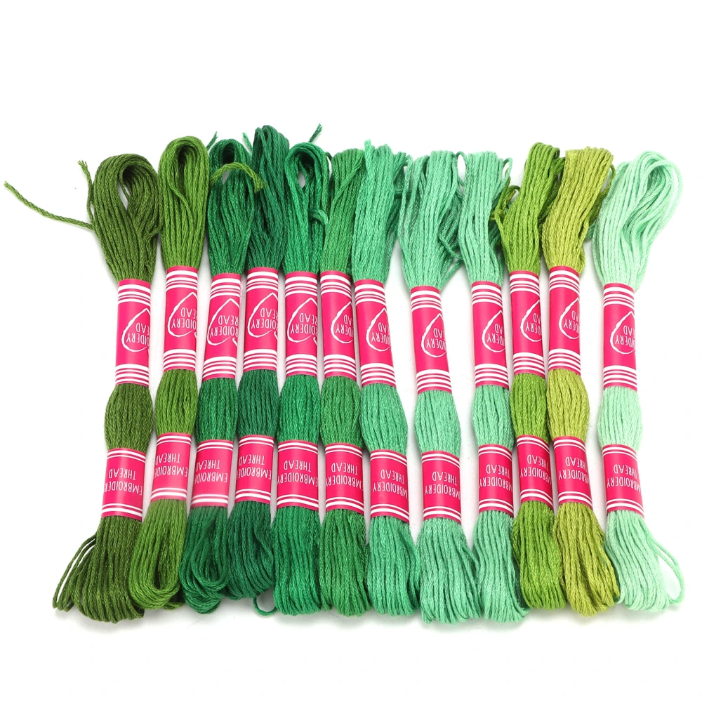 12Pcs Embroidery Thread Gradient Bright Color Polyester Line for Embroidery Lovers' Group Handicrafts(Green Series )