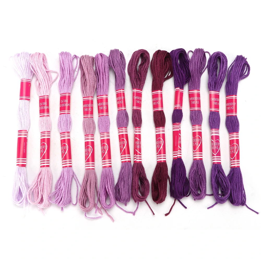 12Pcs Embroidery Thread Gradient Bright Color Polyester Line for Embroidery Lovers' Group Handicrafts(Purple Series )