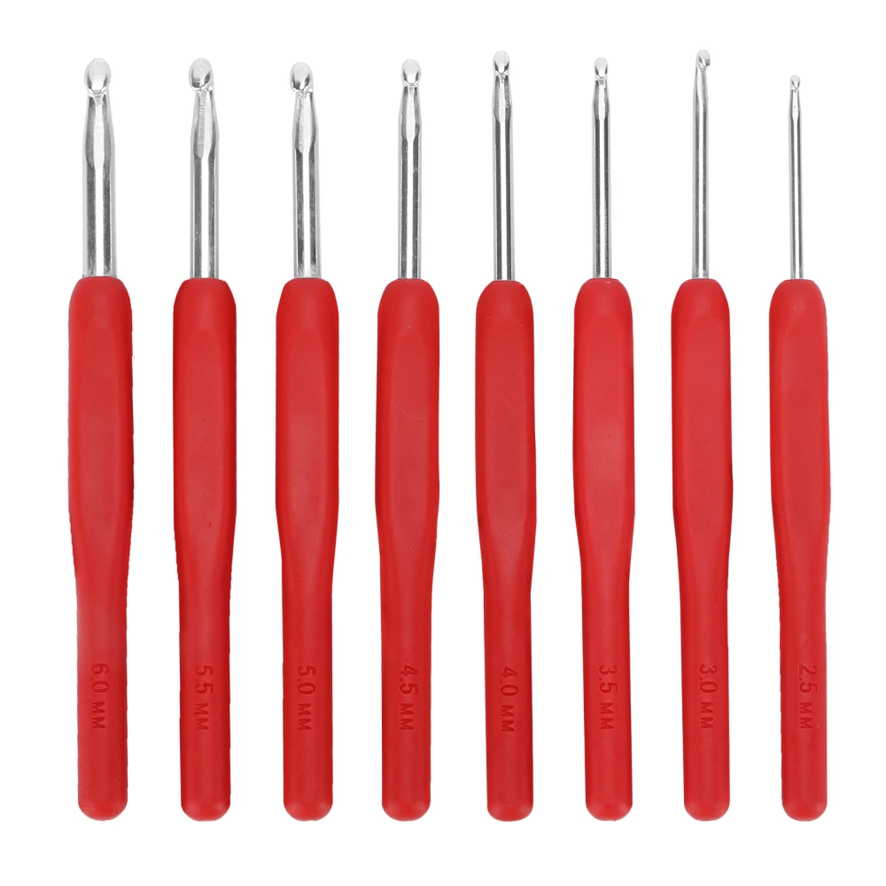 8pcs Crochet Hooks Multiple Colors Sweater Needle Soft Handle Weaving Tools for Handicraft LoversRed