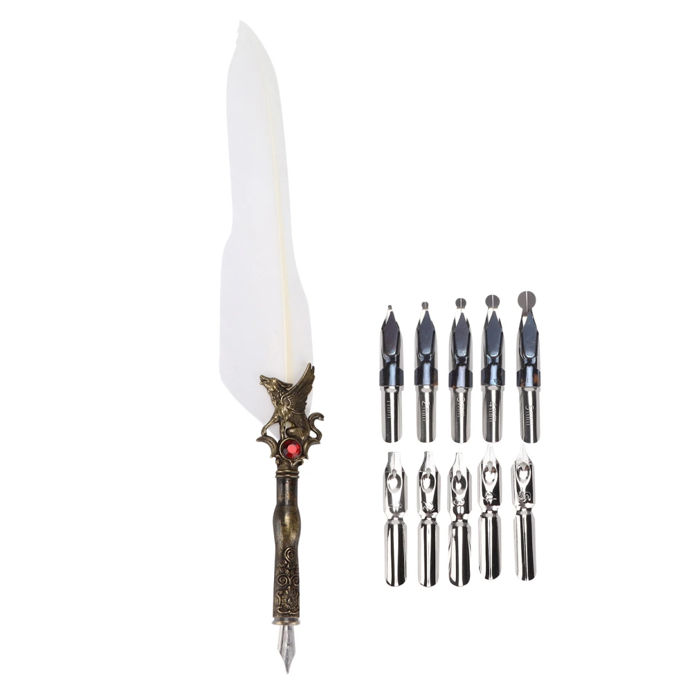 Feather Pen Craft Retro Carved Stainless Steel Dip Pencil for Signature Gift Table DecorationWhite