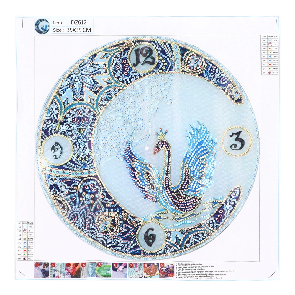 DIY Rhinestones Painting Swan Lake Clocks Pattern Crystal Embroidery Picture Decoration Kit