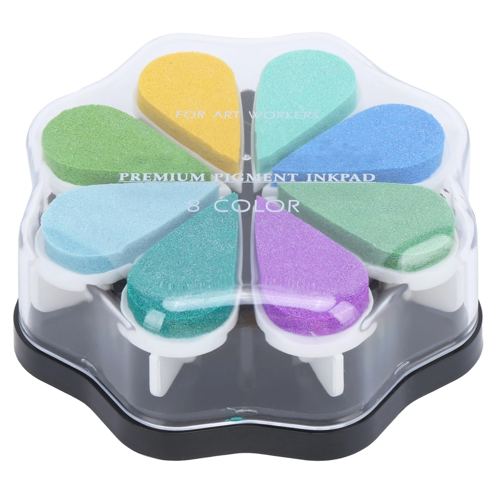 Ink Stamp Pad Petal Shape 8 Color Washable Finger Sponge DIY HandMade Craft Supplies(Sea Breeze )