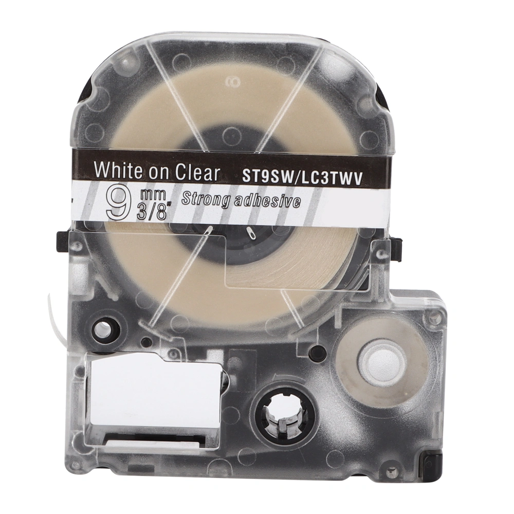 Label Tape Abrasion‑Resistant Anti‑Corrosion Label Maker Tape for KING JIM Labeling Machine SR230C / SR230CH / SR530CWhite On Transparent Background