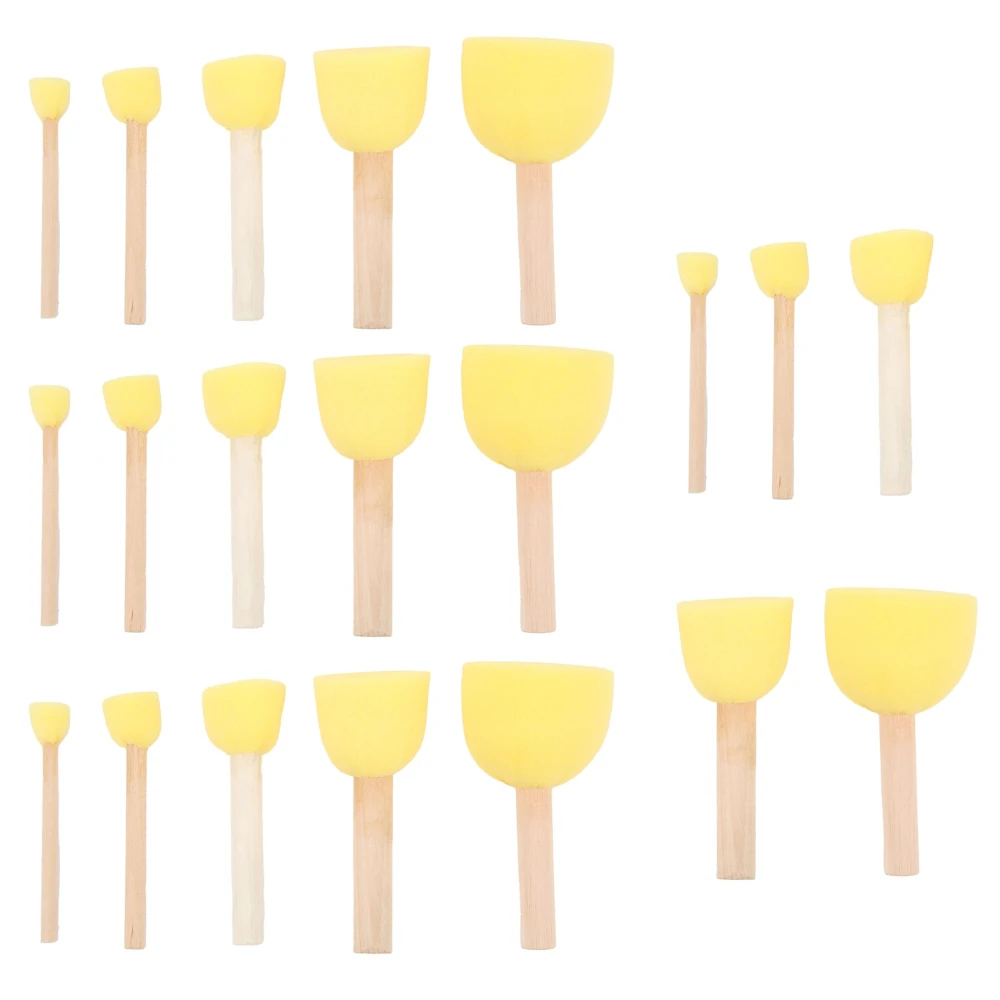 20pcs Sponge Brush Set DIY Round Yellow Mushroom Stick Painting Tools for Children Craft Drawing Graffiti Gift