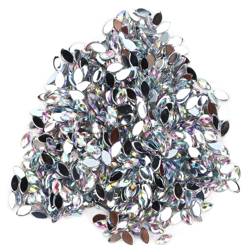 1000pcs Crafts Rhinestones DIY Horse Eye Shaped Fancy Flatback Glass Crystals Beads for Handicraft Decoration Gift01 White AB