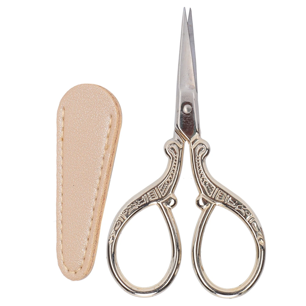 Sewing Embroidery Scissors Stainless Steel Small Practical Craft Tool with Leather Protective CoverGold