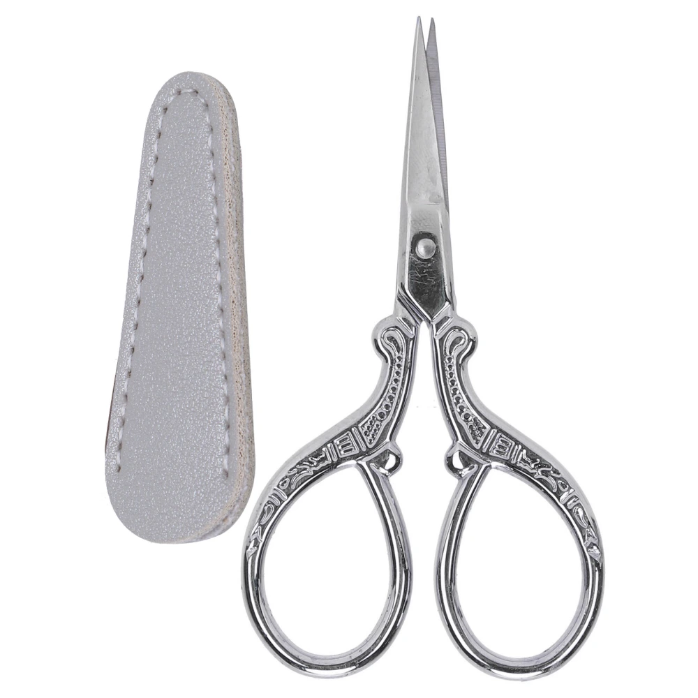 Sewing Embroidery Scissors Stainless Steel Small Practical Craft Tool with Leather Protective CoverSilver