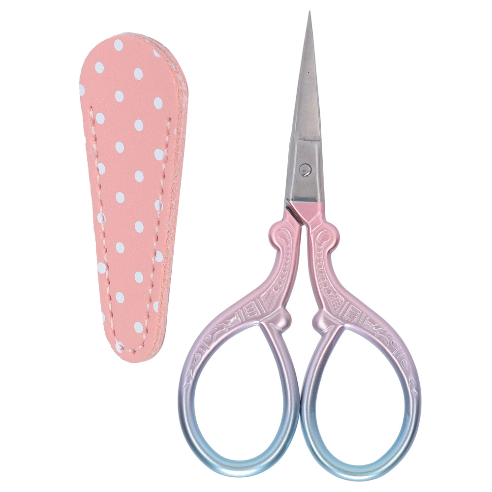 Sewing Embroidery Scissors Stainless Steel Small Practical Craft Tool with Leather Protective CoverPink