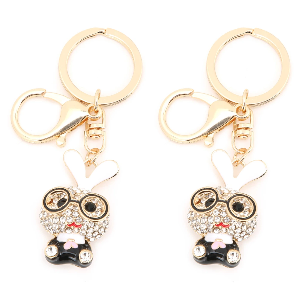 2pcs Keychain Pendants Cute Bunny Shape Rhinestone Ornaments Accessories for Keychains Bag Decoration GiftBlack