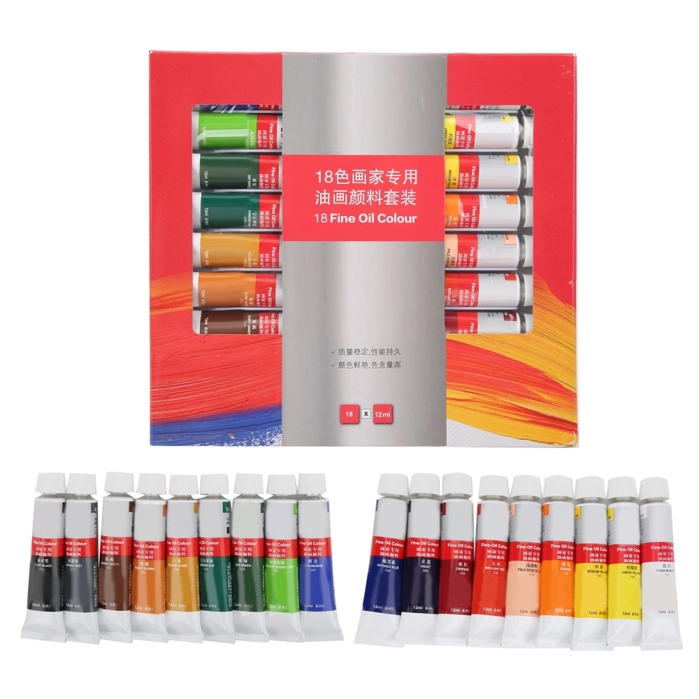 18Pcs Oil Paint Set Rich Vivid Lightfast Glossy Painting Pigment for Canvas Pads Boards Panels Paper