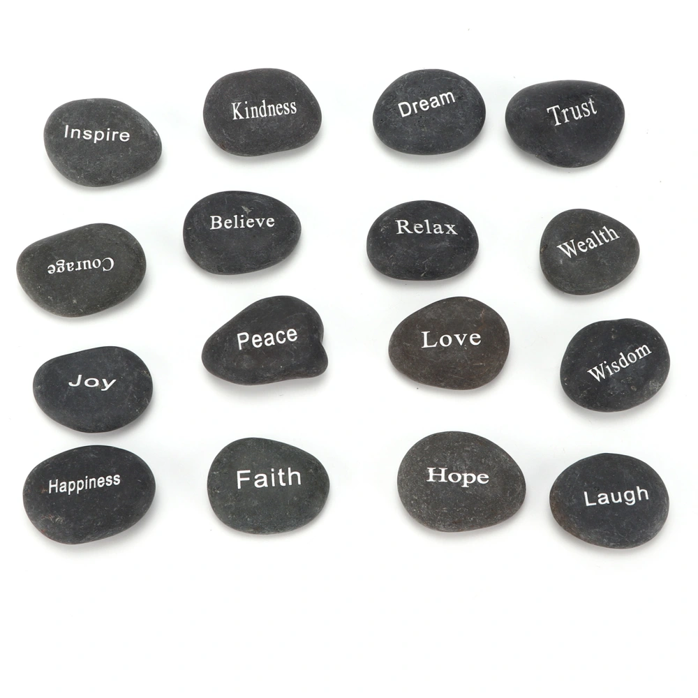 16Pcs Engraved Pebbles Black Matte Rune Divination Supplies with Engraved Lettering for Meditation